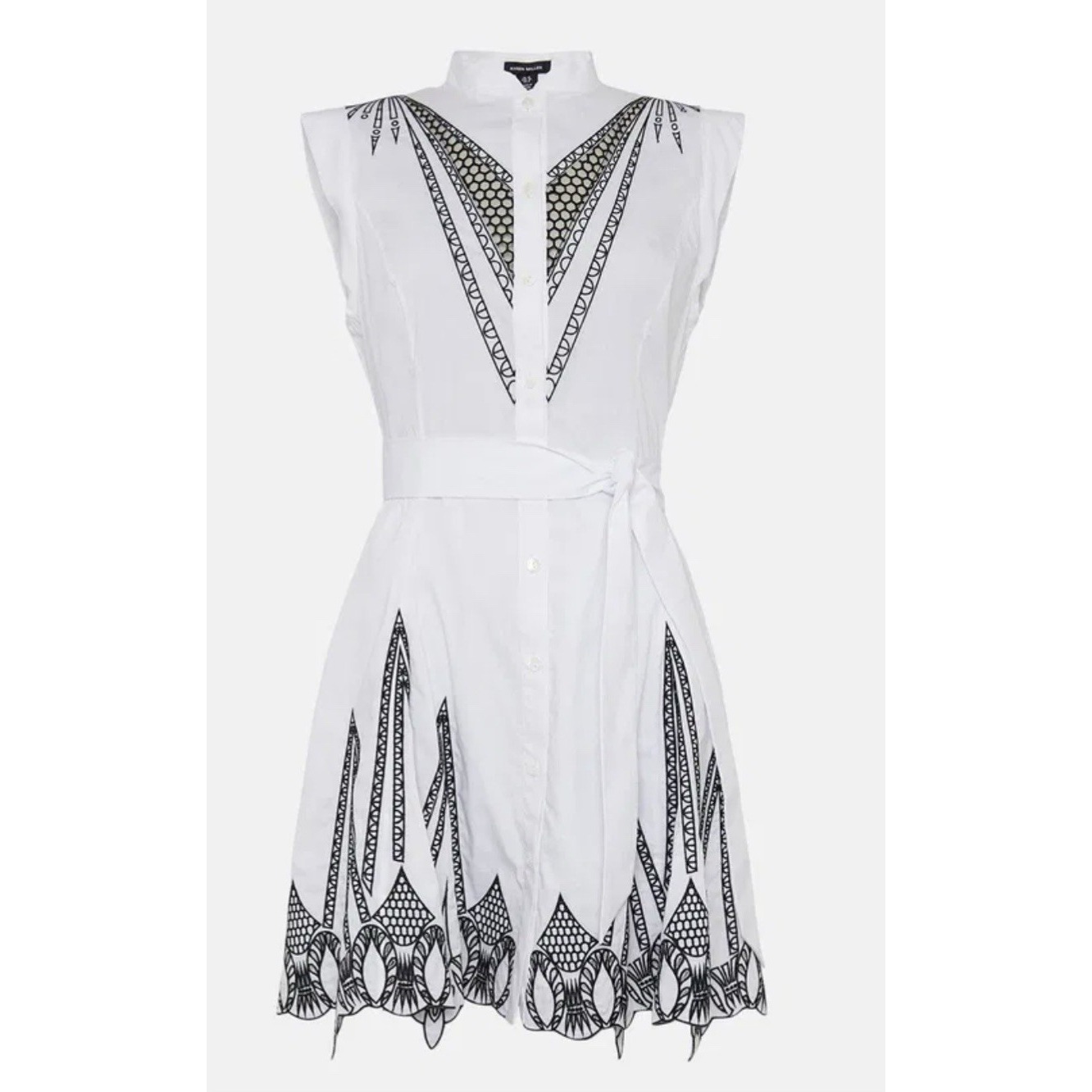 Karen Millen Poplin Cutwork Detail Woven Mini Shirt Dress Size 12